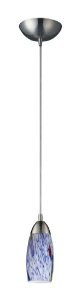 Elk 110-1BL 1-Light Pendant In Satin Nickel with Starlight Blue Glass