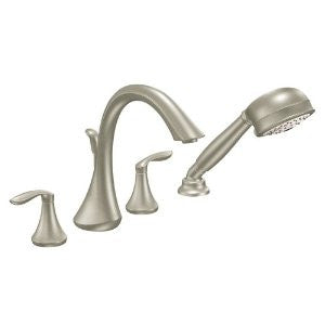 Moen T944BN Eva Two-Handle High Arc Roman Tub Faucet and Hand Shower without Valve, Brushed Nickel