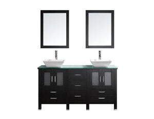 Virtu USA MD-4305-G-ES Bradford 60-Inch Double Sink Bathroom Vanity with Tempered Glass Countertop, White Ceramic Basins