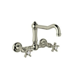 Rohl A1456XMSTN-2 Country Kitchen Wall Mounted Bridge Faucet with Cross Handle and Column Spout, Satin Nickel