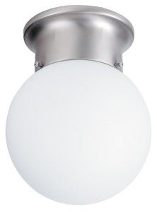 Lithonia Lighting 11980 BN M6 One-Light Fluorescent Flush-Mount Ceiling Fixture, Brushed Nickel with White Globe