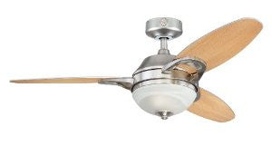Westinghouse Lighting 7877500 Arcadia Two-Light 46-Inch Reversible Three-Blade Indoor Ceiling Fan, Brushed Nickel with Frosted White Alabaster Glass