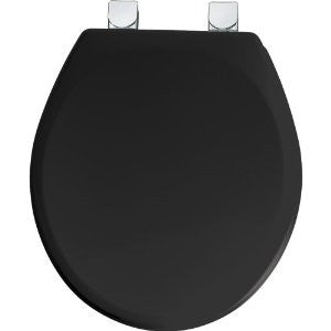 Mayfair 49CPEC 047 Molded Wood Toilet Seat with Chrome Lift-Off Hinges, STA-TITE Seat Fastening System and DuraGuard Antimicrobial, Round, Black