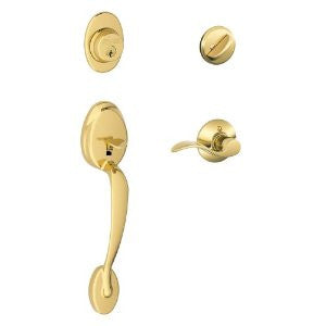 Schlage F60 V PLY 505 ACC Plymouth Handle Set with Accent Lever Interior, Bright Brass