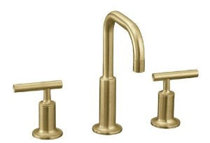 KOHLER K-14406-4-BV Purist Widespread Lavatory Faucet with Low Gooseneck and Low Lever Handles, Vibrant Brushed Bronze