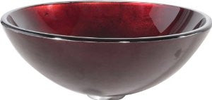 Kraus GV-200-SN Irruption Red Glass Vessel Sink with PU-MR, Satin Nickel
