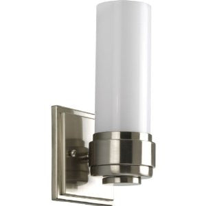 Progress Lighting P2926-09 1-Light Bath Compact Fluorescent with White Satin Acrylic Shade and A Brushed Nickel Finish, Brushed Nickel
