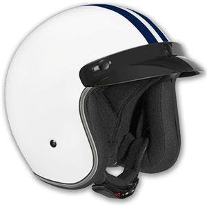 Vega X-380 Open Face Helmet with Blue Stripe (White, Medium)