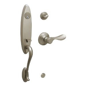 Schlage FA360 V ASH 619 CHP Ashcroft Handle Set with Champagne Lever Interior, Satin Nickel