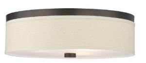 Forecast Lighting F1319-20 Embarcadero Three-Light Flushmount with Vanilla Fabric Shades and Etched White Glass, Sorrel Bronze