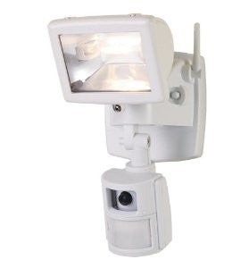Cooper Lighting MAC100W 110-Degree 100-Watt Motion-Sensing Floodlight with Security Camera and Microphone, White