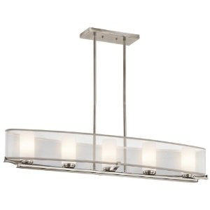 Kichler Lighting 42920CLP Saldana 5-Light Single Linear Pendant, Classic Pewter Finish with Etched Opal Glass Shades and White Translucent Organza Shade