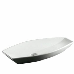 Whitehaus WHKN1086-WH Isabella 31-Inch Oval Above Counter Lavatory Basin with Offset Center Drain and No Overflow, White