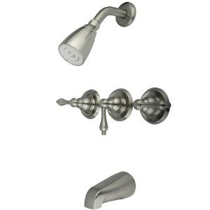Kingston Brass KB238AL Tub and Shower Faucet with 3-Lever Handles, Satin Nickel