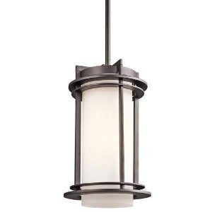 Kichler Lighting 49348AZ Pacific Edge 1-Light Exterior Pendant, Architectural Bronze Finish with Satin Etched Cased Opal Glass