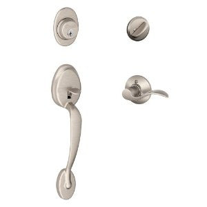 Schlage F60 PLY 619 ACC RH Plymouth Handleset with Accent Right Hand Lever Interior, Satin Nickel