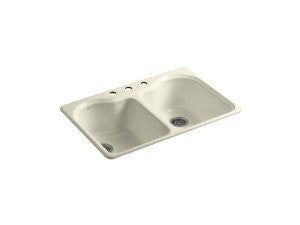 Kohler K-5818-3-FD Hartland Self-Rimming Kitchen Sink with Three-Hole Faucet Drilling, Cane Sugar