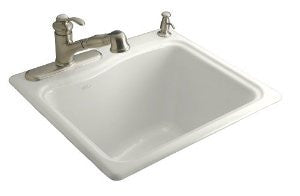 KOHLER K-6657-3-0 River Falls Self-Rimming Sink with Three-Hole Faucet Drilling, White