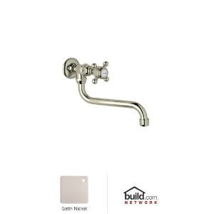 Rohl A1445XMSTN-2 Country Kitchen Wall Mounted Pot Filler Single Tap with Swinging Extended 10-Inch Spout with Cross Handle in Satin Nickel