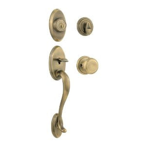 Kwikset Shelburne Single Cylinder Handleset w/Juno Knob featuring SmartKey in Antique Brass