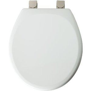 Mayfair 49BNEC 000 Molded Wood Toilet Seat with Brushed-Nickel Lift-Off Hinges, STA-TITE Seat Fastening System and DuraGuard Antimicrobial, Round, White