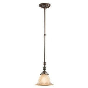 Kichler Lighting 42515LZ Sarabella 1-Light Mini Pendant, Legacy Bronze with Wispy Umber Crackle Glass
