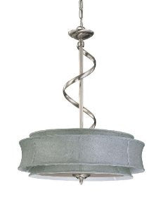 Nuvo Lighting 60/3872 Darwin 3-Light Pendant with Grey Fabric Shade and Frosted Diffuser, Brushed Nickel