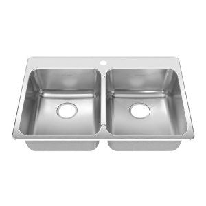 American Standard 17DB.332211.290 Prevoir 33.38-Inch Stainless Steel Single-Hole Topmount Double Bowl Kitchen Sink, Brushed Satin