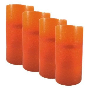 4 Pack of Orange Distressed Pumpkin Scented Flameless Candle With Auto Timer option, 3" x 6"