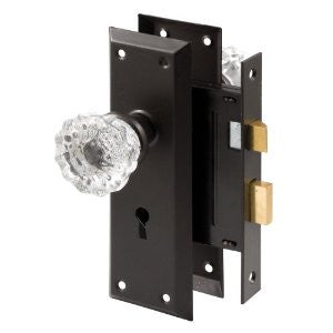 Prime-Line Products E 2497 Keyed Mortise Lock Set with Glass Knob, Classic Bronze