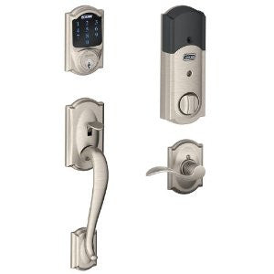 Schlage FE469NX ACC 619 CAM LH Touchscreen Deadbolt with Alarm and Handleset Grip and Decorative Interior Trim, Satin Nickel