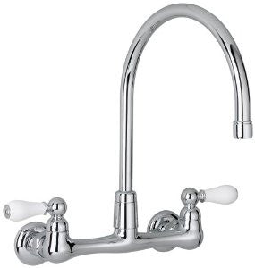 American Standard 7293.252.002 Heritage Wall-Mount Gooseneck Kitchen Faucet with Porcelain Lever Handles, Chrome