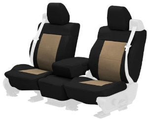 CalTrend Rear Row 60/40 Split Bench Custom Fit Seat Cover for Select Ford F-150 Models - DuraPlus (Beige Insert and Black Trim)