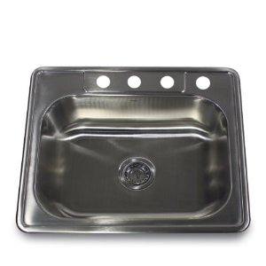 Nantucket Sinks NS2522 25-Inch 18-Gauge Rectangle Single Bowl Self Rimming Drop-In Kitchen Sink, Stainless Steel, Small