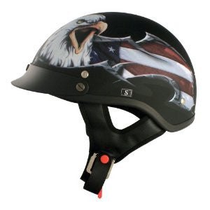 VCAN V531 Cruiser Patriotic Eagle Graphics Half Helmet (Flat Black, Large)