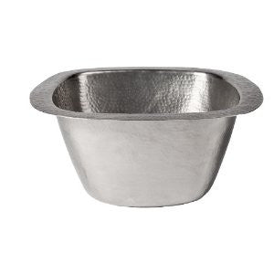 The Copper Factory CF156SN Solid Hand Hammered Copper 15-Inch by 15-Inch Large Square Bar/Prep Sink, Satin Nickel
