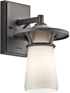 Kichler Lighting 49369AVI Lura 1-Light Exterior Wall Mount, Anvil Iron Finish with Satin Etched Cased Opal Glass