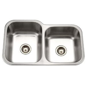 Houzer MEC-3220SR-1 Medallion 31-1/2-by-20-3/16-Inch 60/40 Double Bowl Undermount Stainless Steel Sink, Right Side Prep Sink