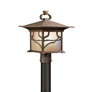 Kichler Lighting 9920DCO Morris 1-Light Incandescent Outdoor Post Lantern, Distressed Copper Finish with Inside-Etched Iridized Seedy Glass