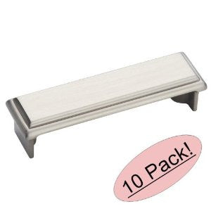 Amerock BP26130-G10 Manor Satin Nickel Cabinet Hardware Bin Cup Drawer Handle Pull - 3" Hole Centers, 10 Pack