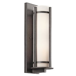 Kichler Lighting 49119AVI Camden 11-Inch High Light Outdoor Wall Lantern, Anvil Iron with Opal-Etched Glass