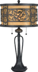 Quoizel Q704TK Aubrey 2-Light 28-1/2-Inch Table Lamp with Mottled Amber Parchment with Laser Cut metal Panels Shade, Mystic Black