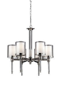 Z-Lite 1908-6 Argenta Six Light Chandelier, Metal Frame, Chrome Finish and Matte Opal Glass Inside and Clear Outside Glass Shade of Glass Material