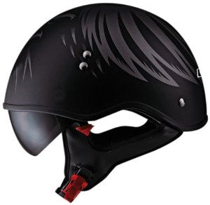 LS2 Helmets HH566 "A" Half Helmet with Eagle Head Graphic and Sun Visor (Matte Black, X-Large)