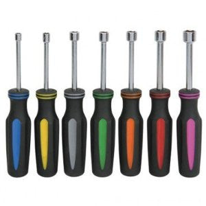 7 Piece Metric Professional Nut Driver Set Color Coded Nonslip TPR Hand Grips and 3-inch Hollow Shaft