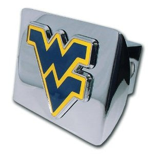 West Virginia Mountaineers Premium Chrome Metal Trailer Hitch Cover with Navy & Yellow Logo