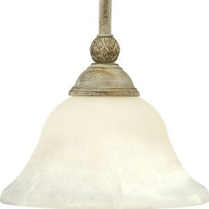 Progress Lighting P5040-42 1-Light Stem-Hung Mini-Pendant with Antique Alabaster Glass Bowl and Pineapple Patterned Details, Seabrook