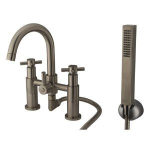 Kingston Brass KS8258EX Concord Deck Mount Tub and Shower Faucet with Hand Shower, Satin Nickel