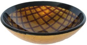 Novatto NOHP-G011 16.5-Inch Diameter GRATA Brown and Gold Grid Patterned Hand Painted Glass Vessel Sink