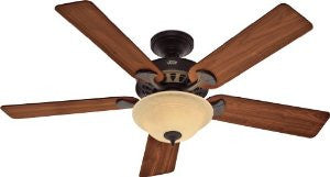 Hunter 21434 Sonora 52-Inch 5-Blade Single Light Ceiling Fan, New Bronze with Walnut/Cherry Blades and Amber Linen Glass Light Bowl